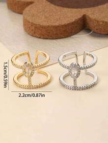 1pc Fashion Vintage Hollow Double Layer Cubic Zirconia Women's Ring, Gold & Silver Color Optional, Adjustable Open Wedding Ring For Daily, Party, Banquet Wear, Ramadan & Eid Gift - Gold - View 4