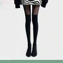 1 Pair Women's Black Color Block Semi-Sheer Knee-High Visual Effect Elastic Tights, Suitable For Matching With Skirts, Dresses And High Heels - Multicolor - View 8