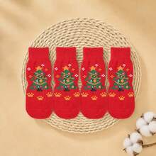 4 Pairs Christmas Tree Pet Anti-Slip Socks, Small And Medium Dog Socks With Straps, Holiday Paw Protection Covers - Multicolor - View 4