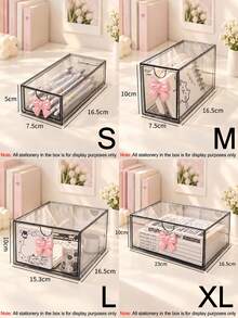 1/3/4/6pcs Desktop Storage Box With Bowknot, Large Capacity Drawer Storage Box, Transparent Storage Box With Customizable Combinations, Cosmetic Storage And Display Box, Stationery Organizer Box, Suitable For Desktop Accessories, Cosmetics, Makeup Tools, Stationery, School Supplies, Applicable To Home Bedroom, Study, Vanity, School Dorm, Office, Room Decoration, Daily Items Classification And Storage, Make Your Desktop More Tidy - Transparent - View 6