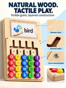 Wooden Sliding Letter Spelling Game For Kids Ages 3+, Word Building Puzzle Board With 12 Double-Sided Picture Cards, Preschool Reading And Alphabet Learning Toy - Color Matching Toys - View 7