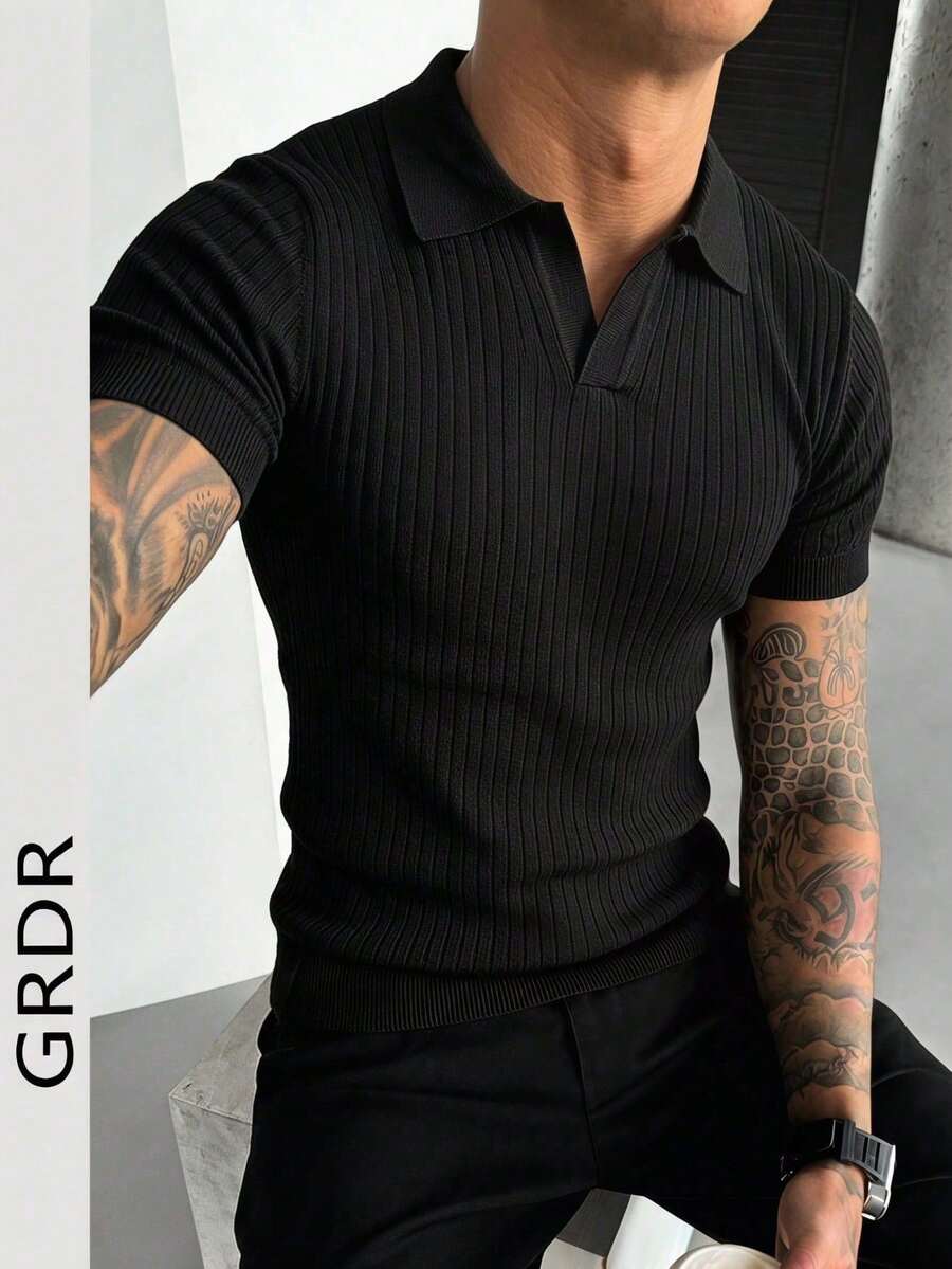 GRDR Men's Summer Knit Polo Shirt, Solid Color Short Sleeve Knit Collar, Suitable For Summer Outings, Essential For Fashionable Outfit
