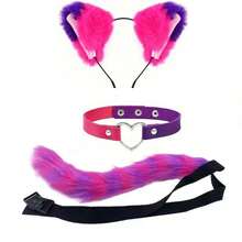 Set Telinga dan Ekor Hewan Halloween, Perlengkapan Cosplay Konvensi Anime, Cosplay Telinga Hewan Kucing, Set Bando Telinga Kucing dan Ekor Kucing Buatan Tangan, Aksesoris Bando Telinga Kucing dan Ekor Rubah Realistis Buatan Tangan, Set Telinga dan Ekor Hewan Anime dengan Kalung Lonceng - Khaki Bergaris - View 10