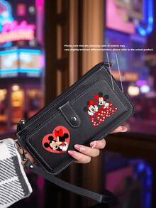 Disney Women Cute Cartoon Mickey & Minnie Pattern Long Card Wallet, Multi Card Slots Zipper Money Pocket Wristlet Purse, Daily Casual Travel Phone Holder Bag - Multicolor - View 3
