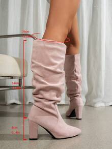 Fall/Winter Women's Fashion Pointed Toe Pleated High Heel Boots,Chunky Heels - Pink - View 9