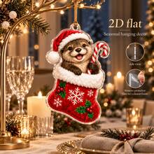 2D Acrylic Christmas Hanging Ornament, Holiday Theme Decoration, Pattern Of Otter Wearing Christmas Hat, Holding Red Sock And Candy Cane, Suitable For Christmas Tree, Home Windows, Doors, Wall Decor, Also Can Be Used As Car Rearview Mirror Decoration. - A - View 7