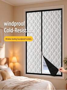 Winter Zippered Thermal Curtains Thickened Blackout UV Protection Heat Insulation Window Curtains Windproof Fabric Curtains No Drilling - Black Zipper - View 1