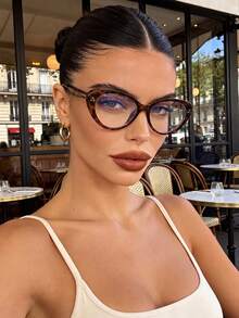 1 Pair Women's Cat-Eye Contrast Color Fashion Street Style Personalized Non-Prescription Glasses, Suitable For Computer, Gaming, TV, Smartphone, Clear Lenses - Leopard Print Flat - View 4