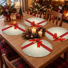 1/2/4/6/8 Placemats, Simple Red Ribbon Bell Design, Decorated With Snowflakes And Berries. Durable Indoor And Outdoor Vacation Mats, Resistant To Dirt And Oil Stains. Suitable For Kitchen, Dining Room, And Christmas Party Decoration. - Multicolor - View 7