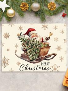 2Pcs Christmas Snowman Placemats Pink Polka Dot & Golden Snowflake Star Print Table Mats Winter Holiday Dining Table Decor - White - View 6