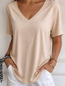 100% Pure Cotton Women's T-Shirt Top, Apricot Short Sleeve, Spring/Summer/Autumn Casual Wear - Apricot - View 10