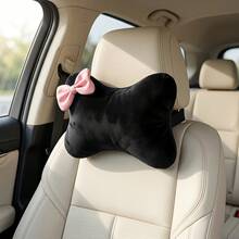 Black Car Headrest Pillow With Bow Or Cartoon Panda, Cute Girly Style Memory Foam Neck Support Pillow, Comfortable Decorative Car Interior Cushion - Headrest - View 7