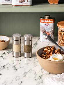 4/1pc Stainless Steel Salt/Pepper Grinder, Acrylic Liner, Brushed Finish, Cylindrical Design, Transparent Observation Window, Seasoning Dispenser, Suitable For Kitchen, Restaurant, BBQ, Saudi National Day Dining, Christmas Table Setting And Gift - Multicolor - View 7