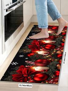 1/2pcs Christmas Kitchen Decor Rug, Christmas Bow & Candle Pattern Design Winter Kitchen Rug And Mat, Non-Slip Washable Absorbent Kitchen Accessories Decor Mat, Christmas Holiday Gift! - Multicolor - View 16