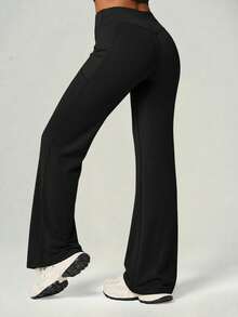 Women's High Waist Tummy Control Peach Butt Lifting Wide Leg Pants With Side Pockets, Ultra Soft High Elastic Workout Pants - Black - View 7