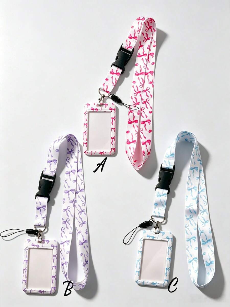 1件時尚蝴蝶結印花卡夾吊飾,包包掛飾、鑰匙圈、錢包、商務銀行信用卡夾,男女通用 - 彩色 - 查看 1