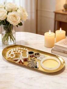 6pcs/3pcs/1pc Oval Metal Jewelry Tray - Multi-Functional Stainless Steel Cosmetic Storage Box, Jewelry Organizer, Fragrance And Makeup Rack, Elegant Sponge Soap Bathroom Accessory, Home Decor, Bathroom Accessory Storage Box, Fashion Decorative Tray For Vanity Display, Aromatherapy Candle Holder Tray - Multicolor - View 5