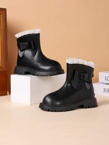Girls' Autumn/Winter New Bowknot Minimalist Boots, Comfortable Casual Princess Ankle Boots For Kids - Black - View 7