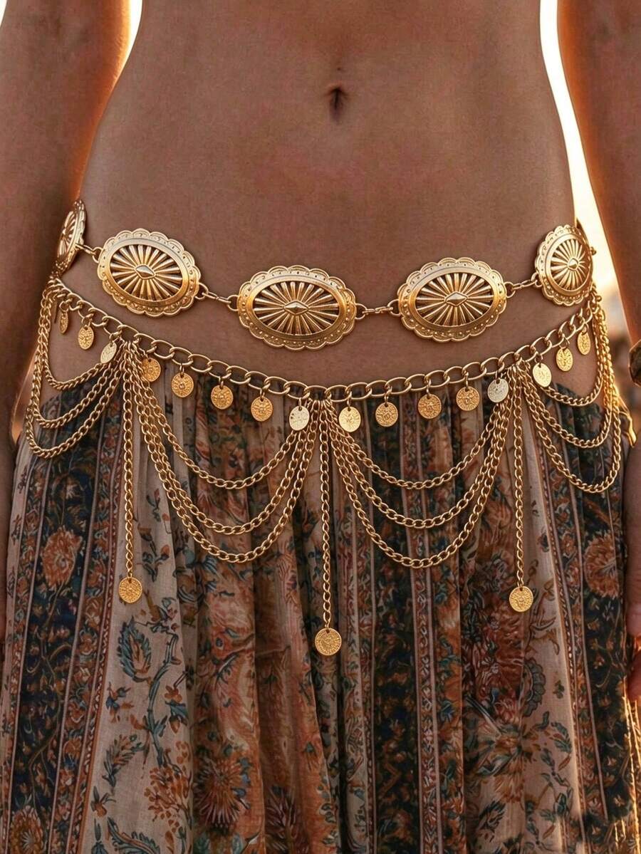 2pcs Bohemian Vintage Style Multi-Layer Daisy Petal Design Gold Coin ...