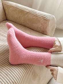 5 Pasang Kaos Kaki Natal Wanita, Kaos Kaki Setengah Betis Berbulu Putih dan Merah Muda dengan Motif Pita, Hangat dan Nyaman, Cocok untuk Musim Gugur/Musim Dingin, Warna Acak - MultiWarna - View 4