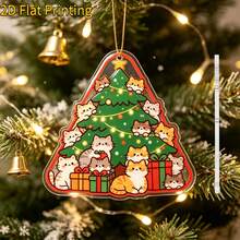 1pc 2D Flat Printed Christmas Theme Acrylic Hanging Decoration, Cat And Christmas Tree Pattern, Can Be Hung On Christmas Tree, Window, Car Rearview Mirror And Other Scenes, Also Can Be Given As Birthday Gift To Friends - A - View 7