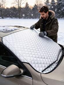 1pc Universal Car Front Windshield Snow Cover, Car Windshield Frost And Snow Protection Cover, Durable Heat-Resistant ABS Material Sunshade And Ice Cover, Suitable For Various Sedans And Ride-Hailing Cars, All-Weather Outdoor Windshield Protection Cover, Suitable For Back To School, Labor Day Travel, Halloween And Other Occasions, Easy To Install And Carry, Full Window Coverage, Snow And Frost Protection, Suitable For All Seasons, Fits Most Car Models, Winter Essential - Multicolor - View 2