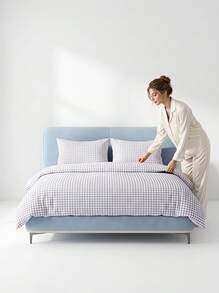 Veyra Day 3pcs Light Blue Gingham Duvet Cover Set, Soft Polyester Plaid Bedding Set, Light Blue & White Checkered Comforter Cover With 2 Shams (No Insert) - Sea salt lange - View 2