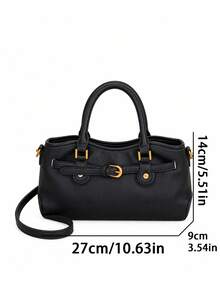 Women's Handbag, Top Handle Bag, Contrast Stitching Design, Vintage Daily Commute Crossbody Bag, Adjustable Shoulder Strap Crossbody Bag - Black - View 4