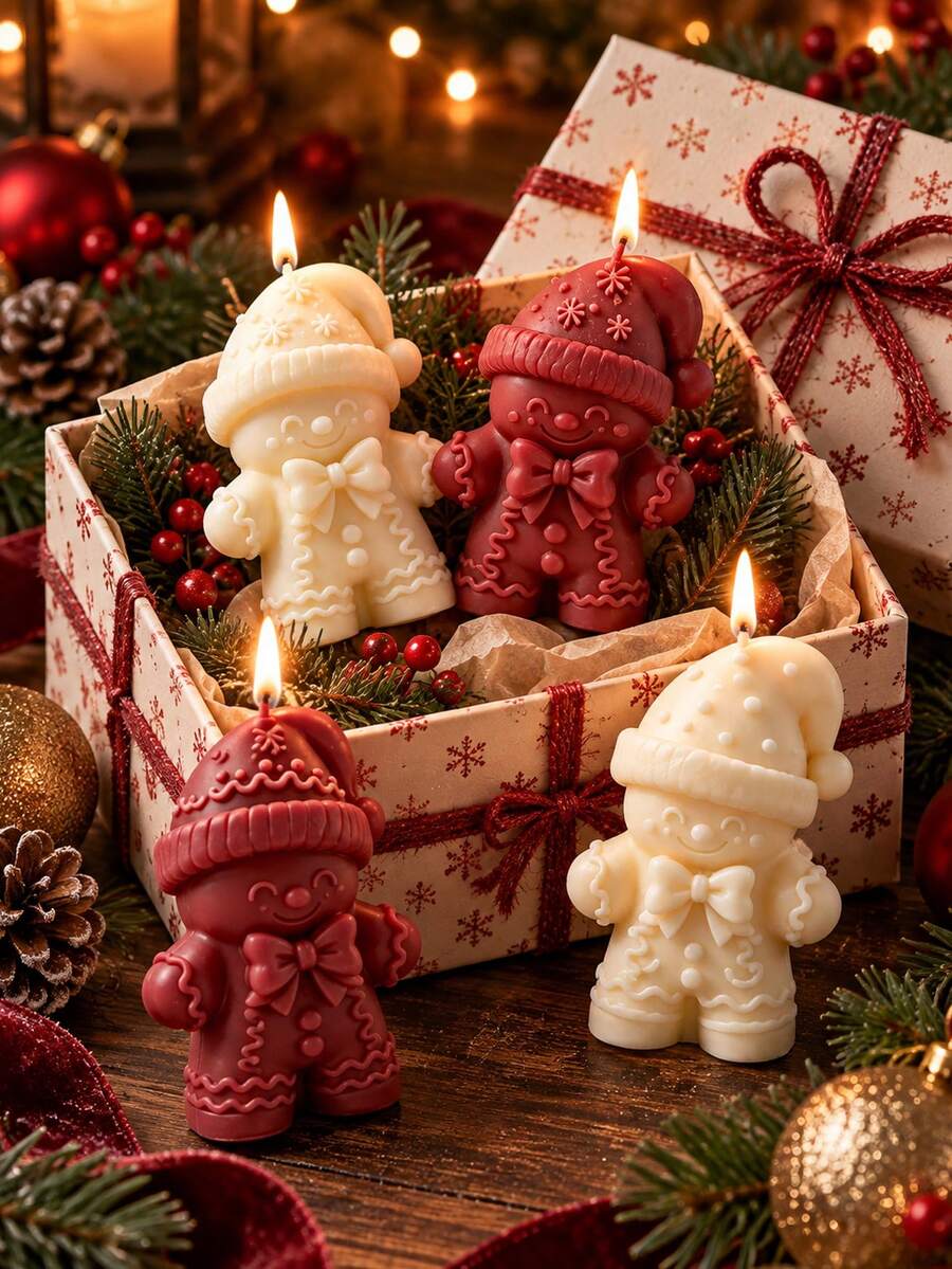 1pc Christmas Gingerbread Man Shaped Aromatherapy Candle, Christmas Hat Design Soy Wax Scented Candle, Christmas Tabletop Home Decor, Bedroom Decoration Holiday Gift Box - Christmas Candle Collection - View 1