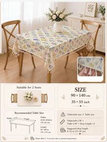 MEMNUN 1pc Tulip Orchid Floral Pattern Printed Tassel Tablecloth, Polyester Cotton Artistic Fresh Print Pattern Dining Table Cover, Suitable For Long Table, Round Table, Dining Table, Coffee Table, Picnic, Vanity Dust Cover - Multicolor - View 4