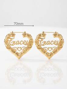 Custom Name Heart Earrings: Bamboo Hoop Earrings, Personalized Gold Earrings, Unique Earrings, Unique Jewelry Gift For Her, Mom, Wife - Multicolor - View 4