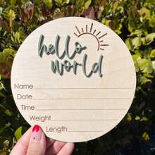 1pc "Hello World" Sun Design Newborn Growth Keepsake, Hospital Birth Announcement Display, Birth Date Information Souvenir, Birthday Baptism Photo Prop, Newborn Anniversary - White - View 3
