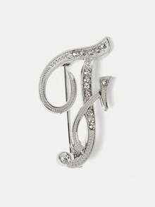 Aravennia 1pc A-Z Letter Rhinestone Brooch - European Style, Alloy Material, Embedded With Shiny Gemstones, Fashionable Pin - Silver - View 17