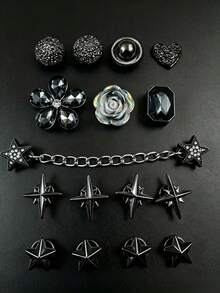 16pcs Elegant Shoe Charms Black Star Rhinestone Flower Resin Cute Style, Suitable For Casual Shoes, Slippers, Sandals, Creative Party Gift - Multicolor - View 7