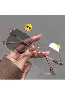 1 Pair Metal Y2K Eyeglass Frames, Futuristic Square Double Bridge Design, Versatile, Customizable, Sun Protection, Fashion Glasses, Transparent Glasses - Clear - View 16