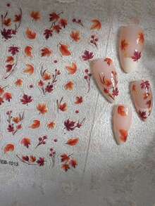 susan notes Embossed Maple Leaf Nail Art Stickers Orange Red Fall Leaves Berry Nail Decals Autumn Cute Long Lasting Manicure Charms 1 Sheet - Multicolor - View 1