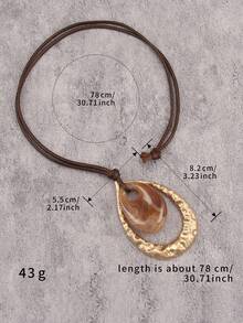 1pc Asymmetrical Pleated Alloy Pendant / Personalized Versatile Fashion Beaded Long Necklace, Gift For Boyfriend, Couple Style, Daily Wear - Wax Rope - View 11
