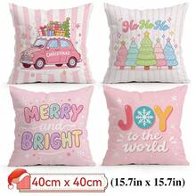 4pcs/1pc Pink Macaron Christmas Theme Pattern Pillowcase Without Insert, Single-Sided Printed Pillowcase, Suitable For Living Room Bedroom Home Decor, All Season Pillowcase - Multicolor - View 17