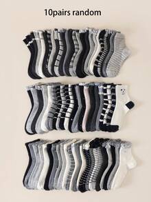 10/20/30 Pairs Random Style Women's Mid-Calf Socks, Mixed Ruffle Lace Casual Socks, Striped All-Match Versatile Korean Style Soft Comfortable Daily Women's Socks - Multicolor - View 5