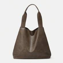 Women's Grey Large Tote Shoulder Bag, Wide Strap Open Top Casual Daily Commuter Handbag - Multi-color - View 8