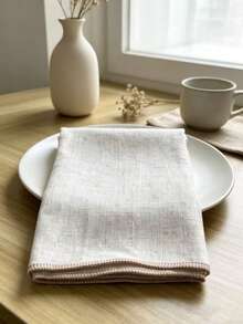 6pcs All-Season Versatile Fine Linen Texture Napkins, Rustic Square Brown Edged Natural Fabric Tablecloth Napkins Suitable For Dining, Party, Wedding, Holiday And Daily Use - Oatmeal - View 2