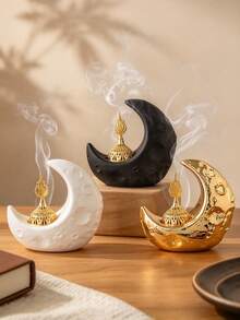 1pc Moon-Shaped Ceramic Incense Burner - Minimalist Exquisite Aromatherapy Decor For Home, Office, Party & Yoga, Ideal Gift For All Occasions - Incense Burner - View 5