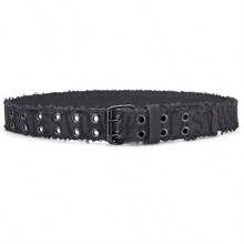 1pc Men's Denim Embossed Washed Double Buckle Belt, Popular Style - Black (black Buckle) - View 3