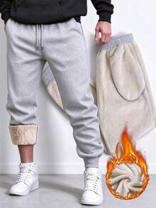 Men's Outdoor Pants, Thermal Lined, Casual Sweatpants For Autumn/Winter,Fleece - Grey - View 1
