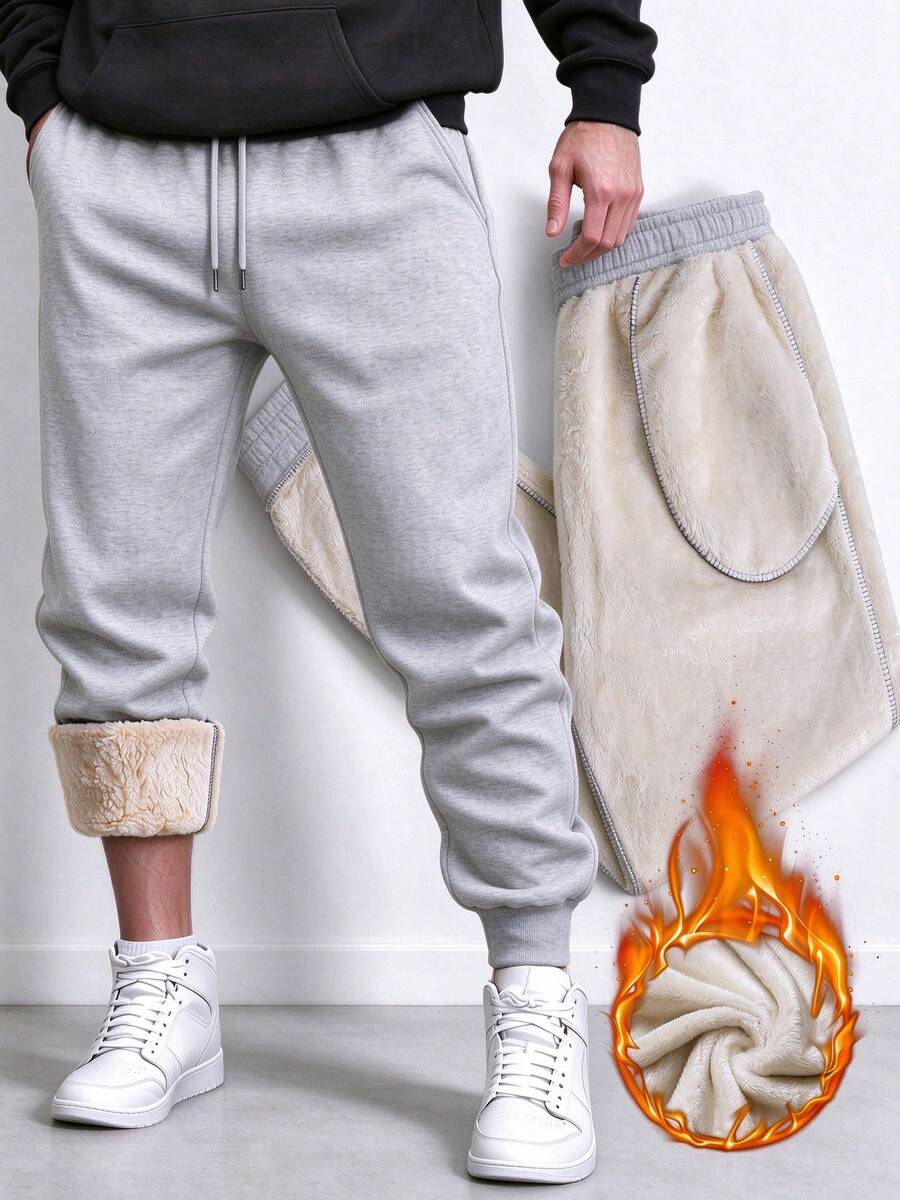 Men's Outdoor Pants, Thermal Lined, Casual Sweatpants For Autumn/Winter,Fleece - Grey - View 1