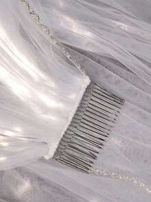 1PC Waist-Length Pearl & Crystal Beaded Bridal Veil With Comb, Lightweight Tulle, Simple Elegant Bridal Veil For Wedding Ceremony - Multicolor - View 5