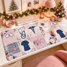 RGB Gaming Mouse Pad, Nurse Patchwork Floral Print Extended Desk Mat ...