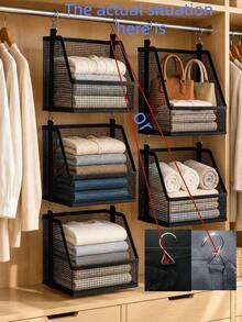 1 Set 36.22in 3-Tier Hanging Storage Baskets, Black Foldable PVC Mesh Closet Organizer With Hooks & Detachable Bins For Clothes, Towels, Handbags, Christmas Decorations & Home Decor Storage, Space-Saving Organizer For Bedrooms, Dorms, RVs & Campers - Multicolor - View 16