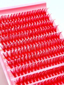 200pcs Colorful Cat Eye Cluster False Eyelashes (8-16mm) - Mixed Red Color, Multiple Densities, Create Voluminous And Dense Makeup Look; Includes Mini Colorful Eyelashes; Suitable For Makeup Beginners DIY Wear. Colorful Eyelashes, Personalized - C - View 6