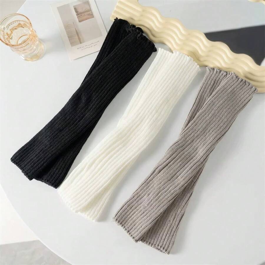 3 Pairs Random Color Solid Knit Yoga Calf Socks, Simple Preppy Style Knee-High Socks, Women's Spring Autumn Winter Socks - 3 Pairs, Random Colors - View 1